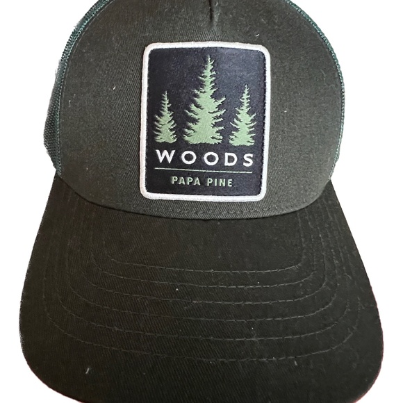 Woods Snap Back Cap Trucker Hat Dark Green 3 Trees Adult Unisex 100% Cotton - Picture 1 of 10